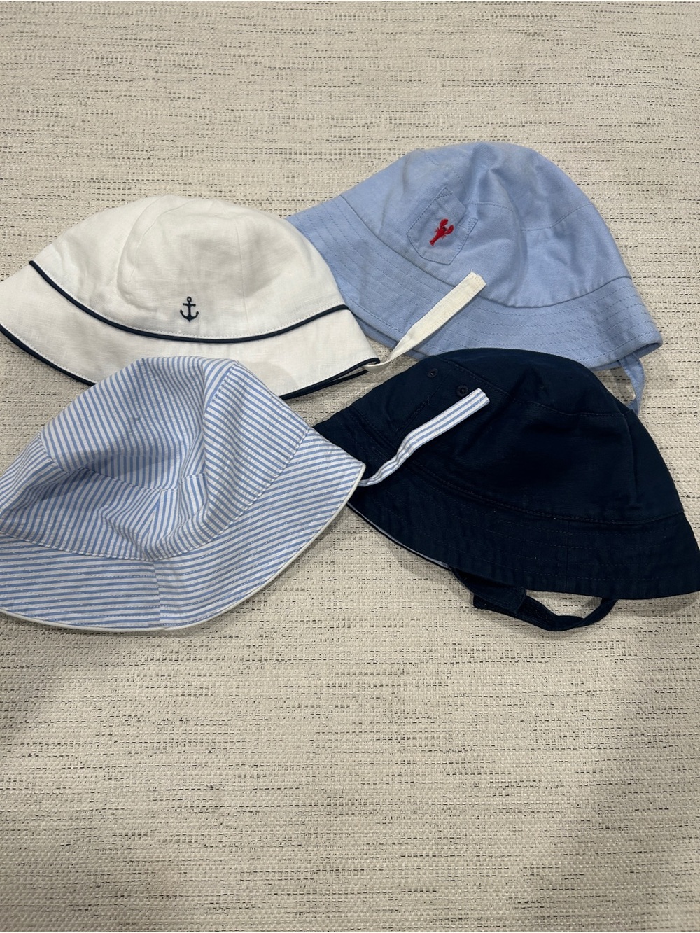 Janie and Jack Kids' Bucket Hats in Navy, Light Blue, White, Stripe